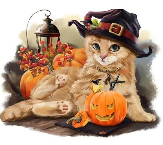 Entzückende Halloween-Katze - Diamond Painting