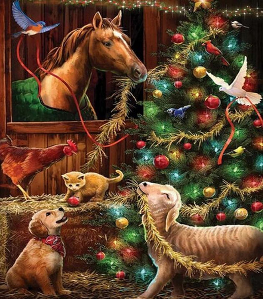 Tiere, Vögel & Weihnachtsbaum - Diamond Painting