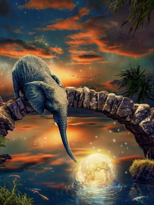 Elefantenbaby am Fantasy-Platz - Diamond Painting