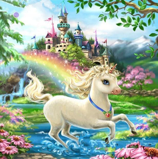 Baby Einhorn & Schloss im Fantasieland - Diamond Painting