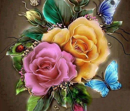 Schöne rosa & gelbe Rose - Diamond Painting