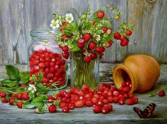 Aus dem Glas verschüttete Beeren - Diamond Painting