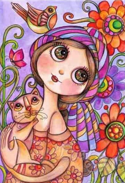 Cartoon-Mädchen mit großen Augen - Diamond Painting