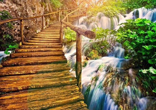 Wald Wasserfall - Diamond Painting