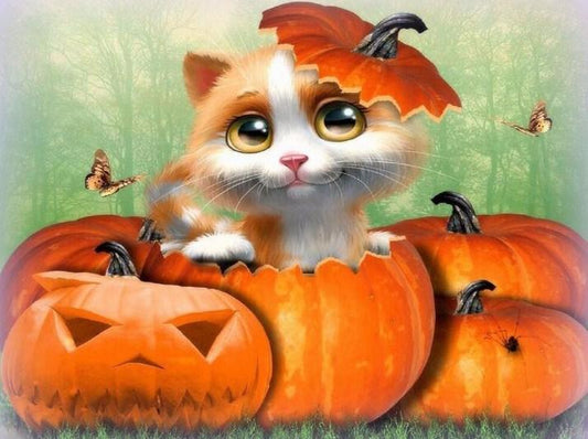 Glückliche Katze an Halloween. - Diamond Painting
