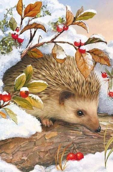 Igel im Schnee - malen durch Diamanten - Diamond Painting