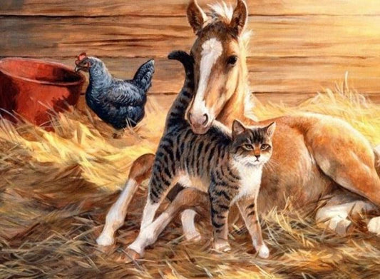 Pferd, Katze & Huhn Diamond Painting - Diamond Painting