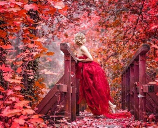 Dame stehtem auf der Brücke - Diamond Painting