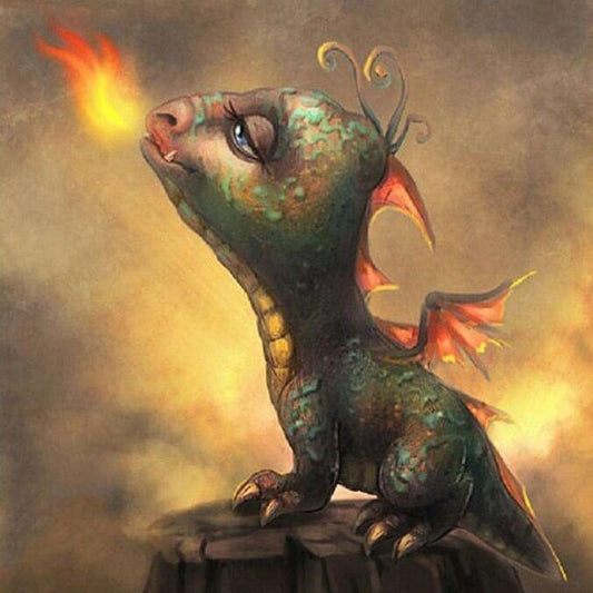 Kleiner Drache bläst Feuer - Diamond Painting