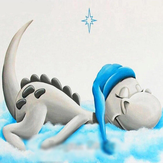 Kleiner weißer Drache schläft - Diamond Painting