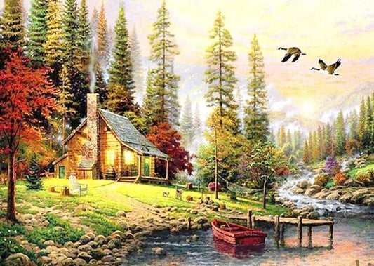 Lodge Hütte am Fluss Diamond Painting - Diamond Painting