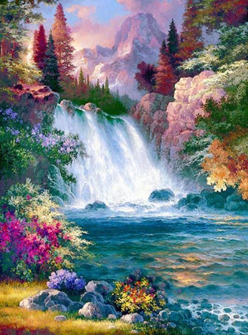 Nebliger Wasserfall - Malen mit Diamanten - Diamond Painting