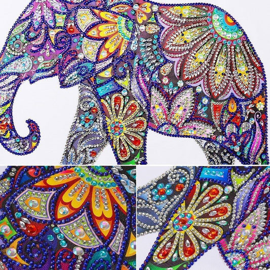 Künstlerisch floraler Elefant Spezial Diamond Painting - Diamond Painting