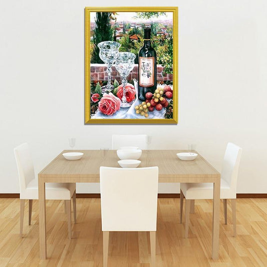 Wein, Obst & Rosen DIY Malerei - Diamond Painting