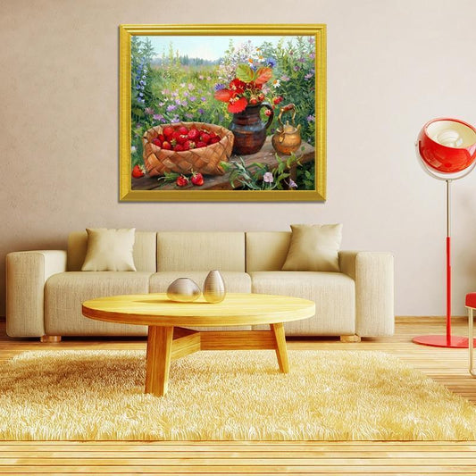 Korb voller Erdbeeren & Blumentopf - Diamond Painting