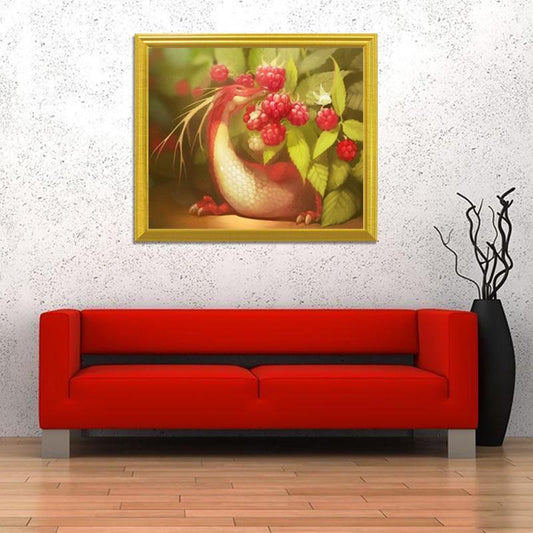 Himbeeren & kleiner Drache Diamond Painting - Diamond Painting