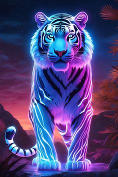 Neon Lion_s Watchful Gaze