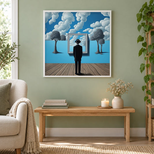 Eine Verschmelzung von Realität und Fantasie als gerahmtes Diamond Painting im Wohnzimmer