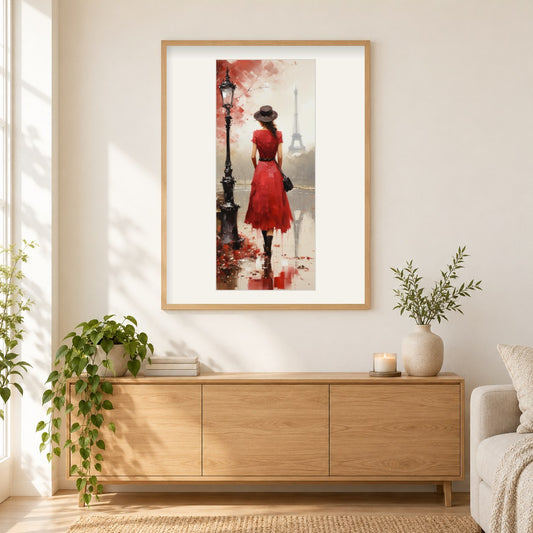 Ein Mädchen in Paris als gerahmtes Diamond Painting im Wohnzimmer