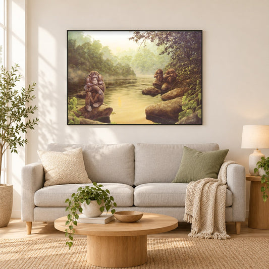 Eine Zeit zum Nachdenken - Kunst des Eric Wilson als gerahmtes Diamond Painting im Wohnzimmer