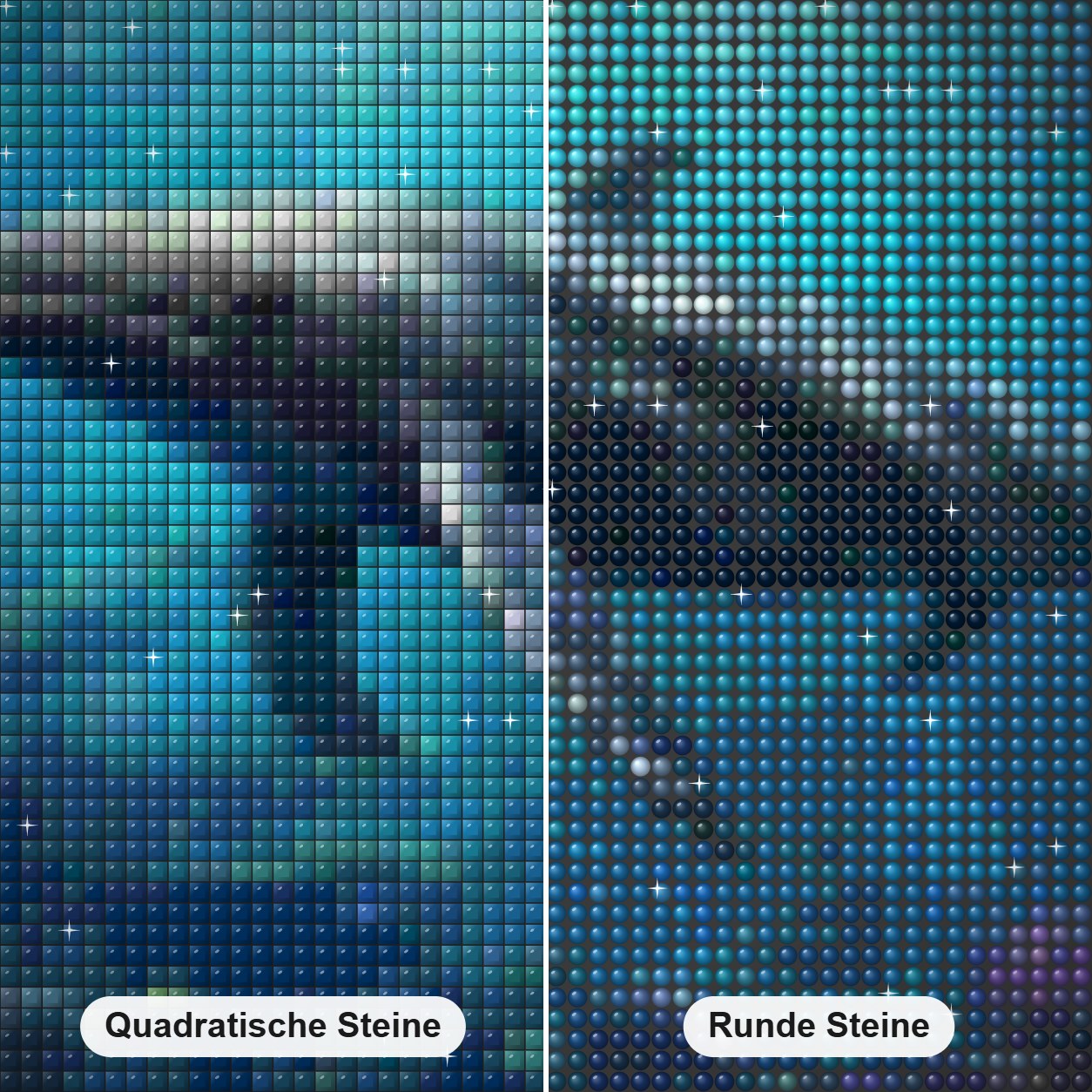 Ein Wal in der Tiefsee Diamond Painting Nahaufnahme mit quadratischen und runden Steinen