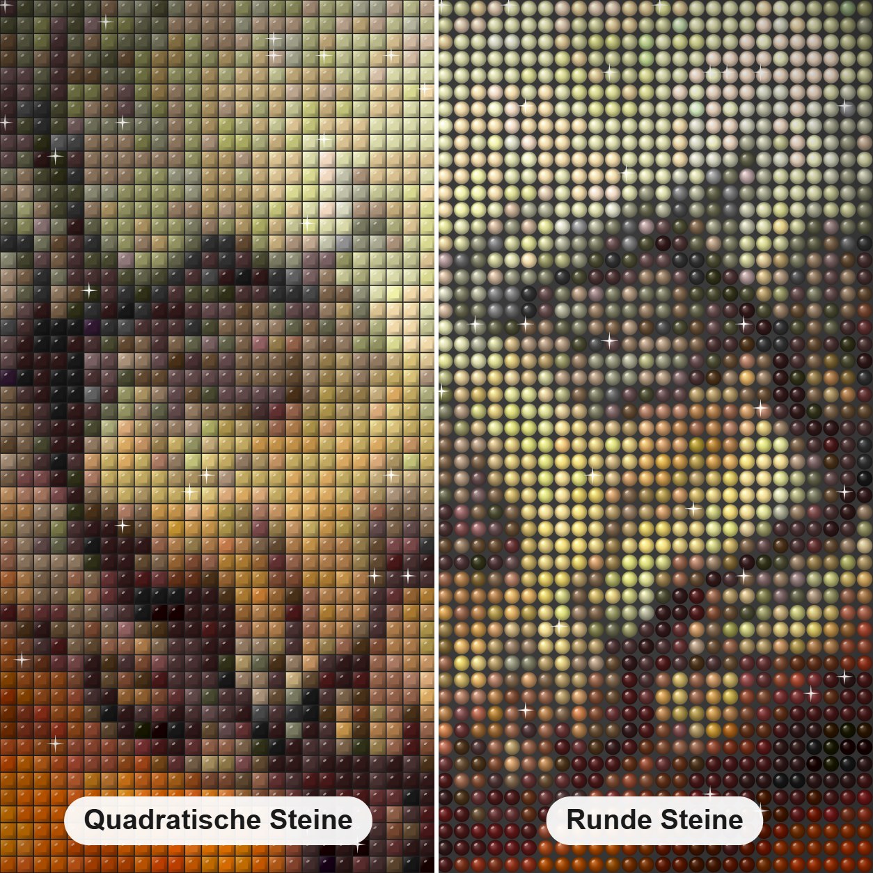 Abstrakter Schädelbaum Diamond Painting Nahaufnahme mit quadratischen und runden Steinen