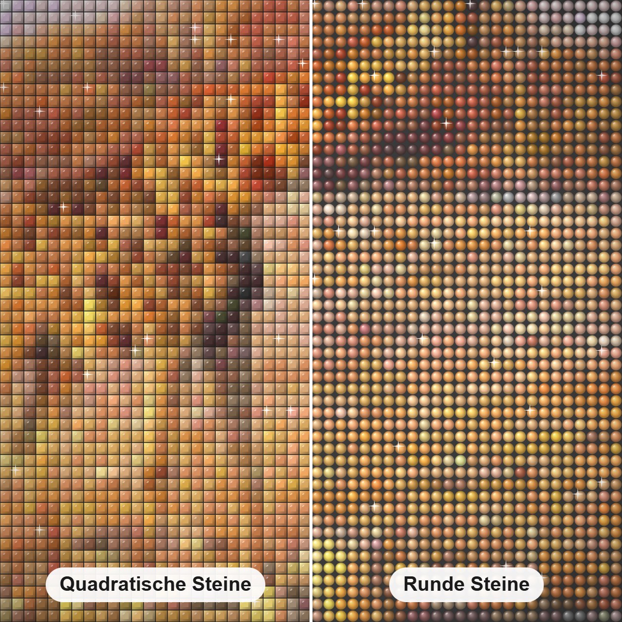 Nachmittagsglühen -  Kunst des Eric Wilson Diamond Painting Nahaufnahme mit quadratischen und runden Steinen