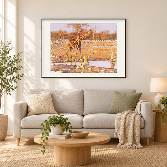 Nachmittagsglühen - Kunst des Eric Wilson als gerahmtes Diamond Painting im Wohnzimmer