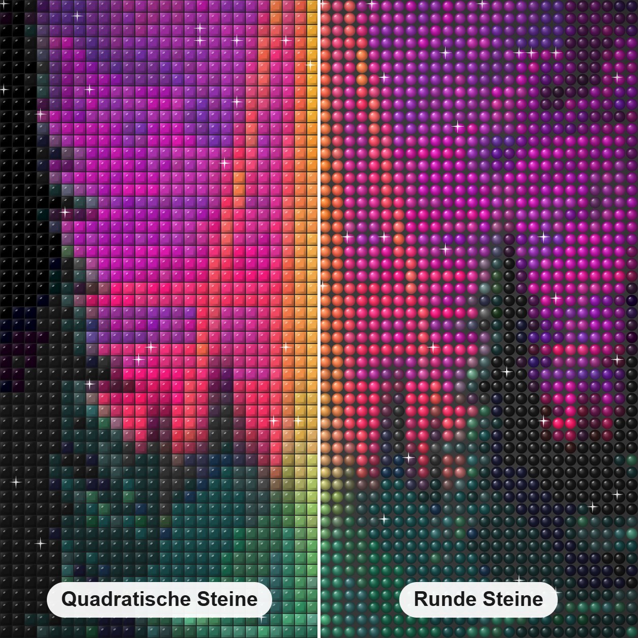 Alien Invasion Diamond Painting Nahaufnahme mit quadratischen und runden Steinen