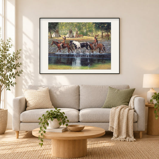 Amerikanische Ureinwohner &
Ihre Pferde als gerahmtes Diamond Painting im Wohnzimmer