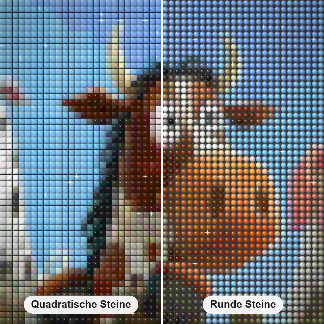 Tiere, die vor Freude herumtollen Diamond Painting Nahaufnahme mit quadratischen und runden Steinen