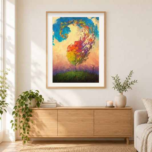 Artem Rhads Art - Bunter hurrikan als gerahmtes Diamond Painting im Wohnzimmer