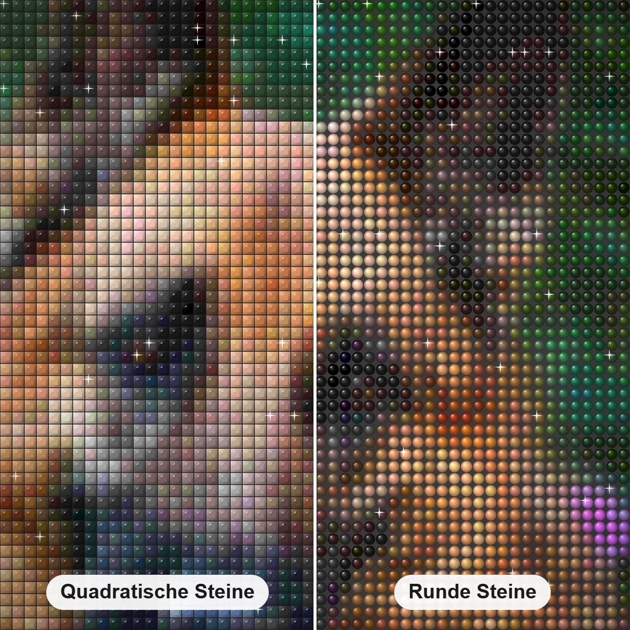 Atemberaubender Schäferhund Diamond Painting Nahaufnahme mit quadratischen und runden Steinen