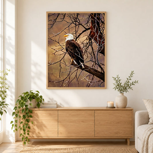 Weißkopfseeadler - Kunst des Denise Dundon als gerahmtes Diamond Painting im Wohnzimmer