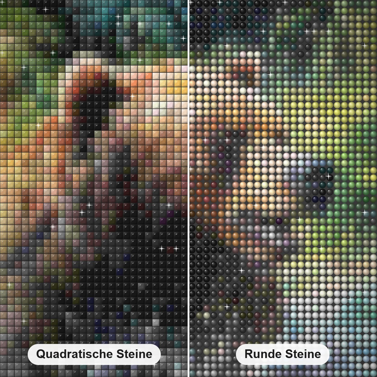 Bär auf die Jagd Diamond Painting Nahaufnahme mit quadratischen und runden Steinen