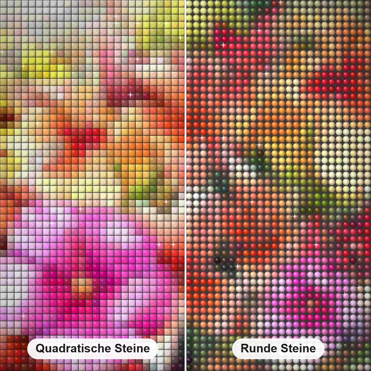 Blumen DIY Painting Kit Diamond Painting Nahaufnahme mit quadratischen und runden Steinen