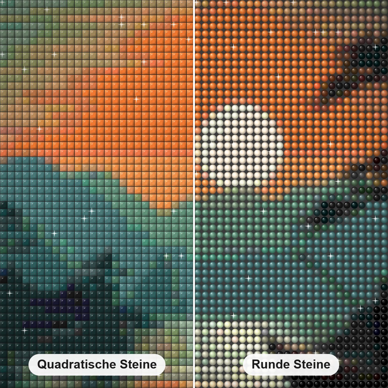 Boot bei Sonnenuntergang - Diamantkunst Diamond Painting Nahaufnahme mit quadratischen und runden Steinen