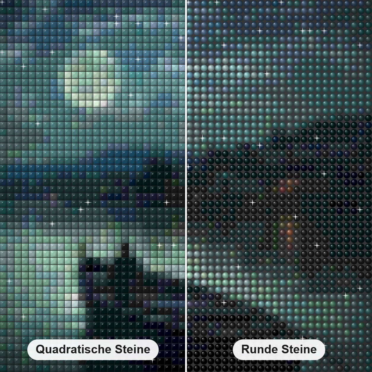 Boot auf dem Meer, Gemälde von Diamanten Diamond Painting Nahaufnahme mit quadratischen und runden Steinen