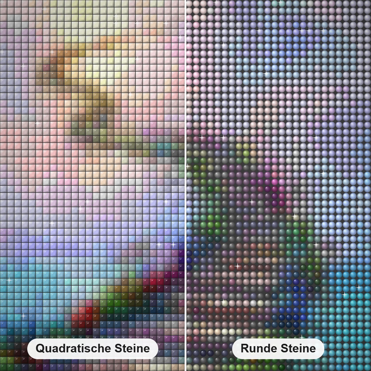 Brücke zwischen Himmel und Erde Diamond Painting Nahaufnahme mit quadratischen und runden Steinen