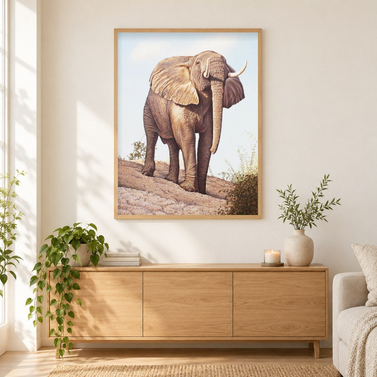 Elefantenbulle Simbabwe -  Kunst des Eric Wilson als gerahmtes Diamond Painting im Wohnzimmer