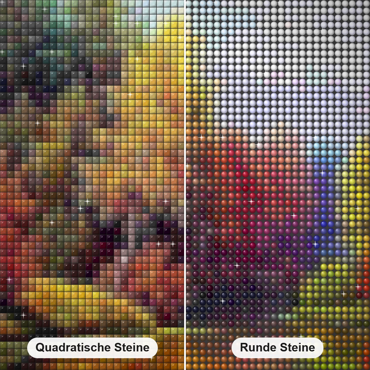 Bunte Bäume am See Diamond Painting Nahaufnahme mit quadratischen und runden Steinen