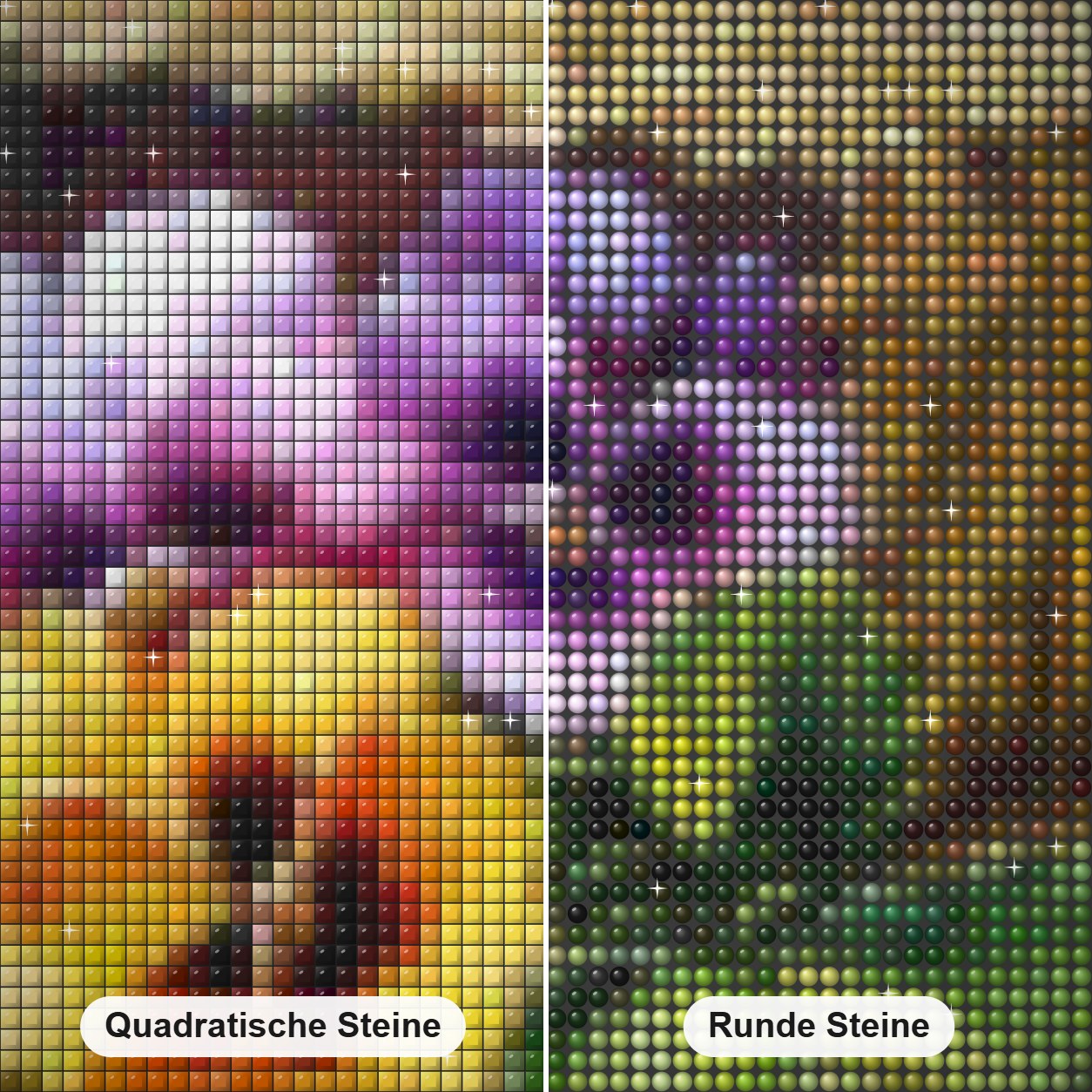 Bunte Blumen voll bohrer Diamond Painting Nahaufnahme mit quadratischen und runden Steinen