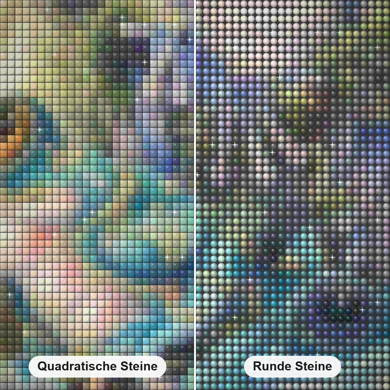 Bunte Frösche Diamond Painting Nahaufnahme mit quadratischen und runden Steinen