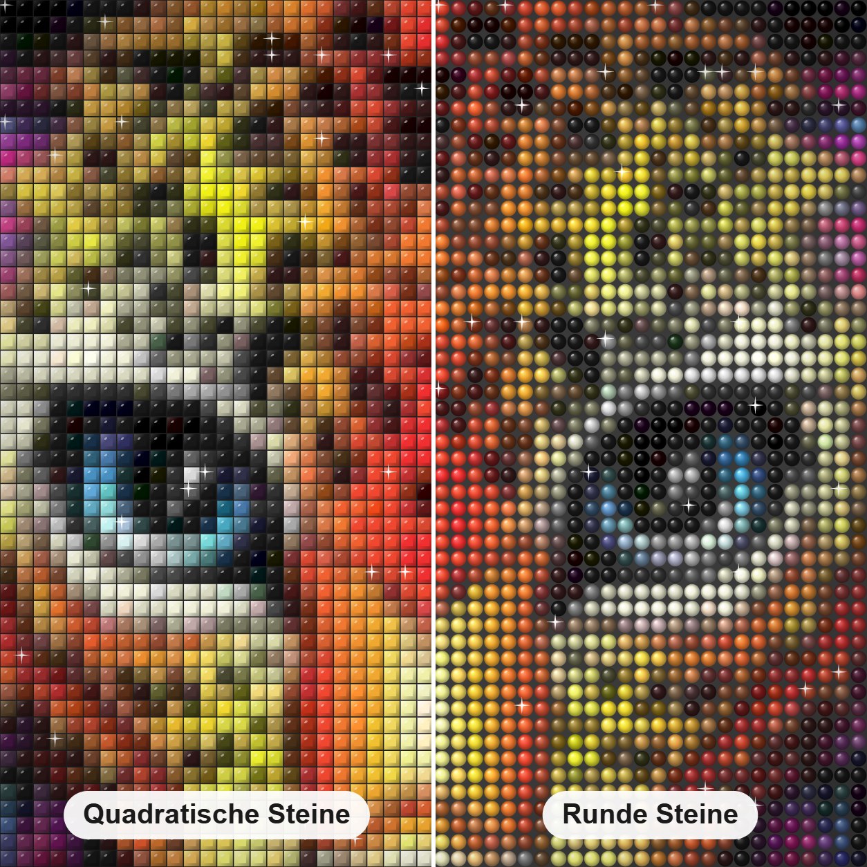 Bunter Leopard Diamond Painting Nahaufnahme mit quadratischen und runden Steinen