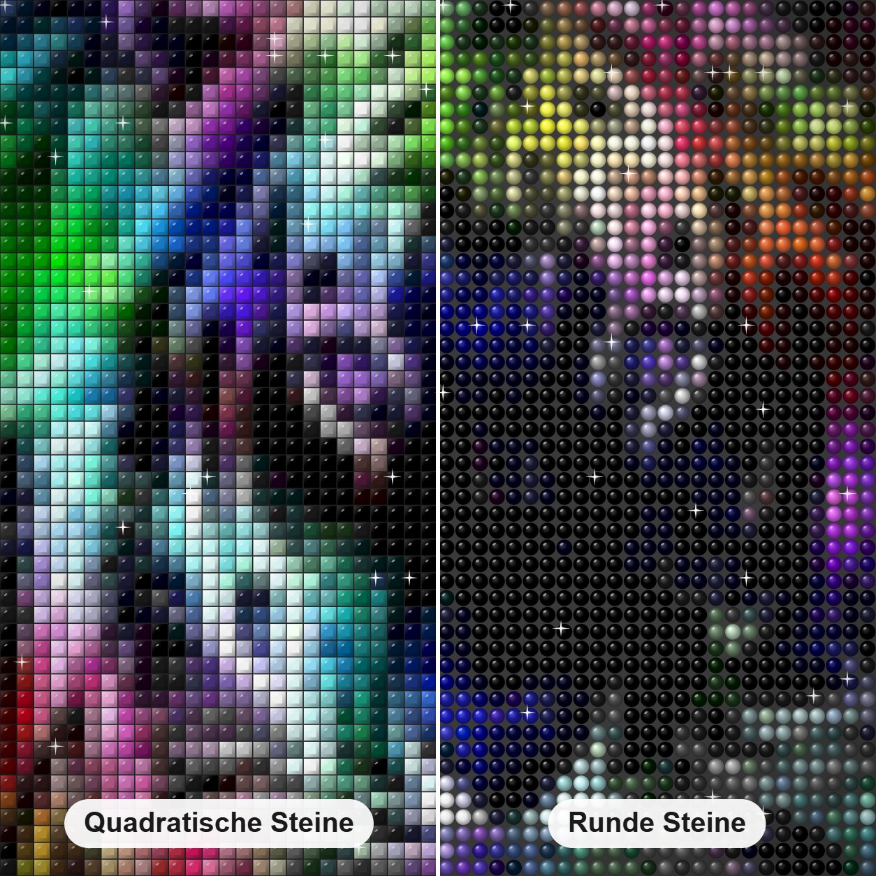 Bunter Neontiger Diamond Painting Nahaufnahme mit quadratischen und runden Steinen