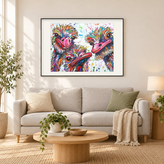 Buntes Strauß-Mal-Kit als gerahmtes Diamond Painting im Wohnzimmer