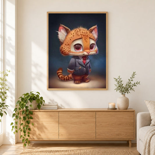 Cartoon Fuchs als gerahmtes Diamond Painting im Wohnzimmer