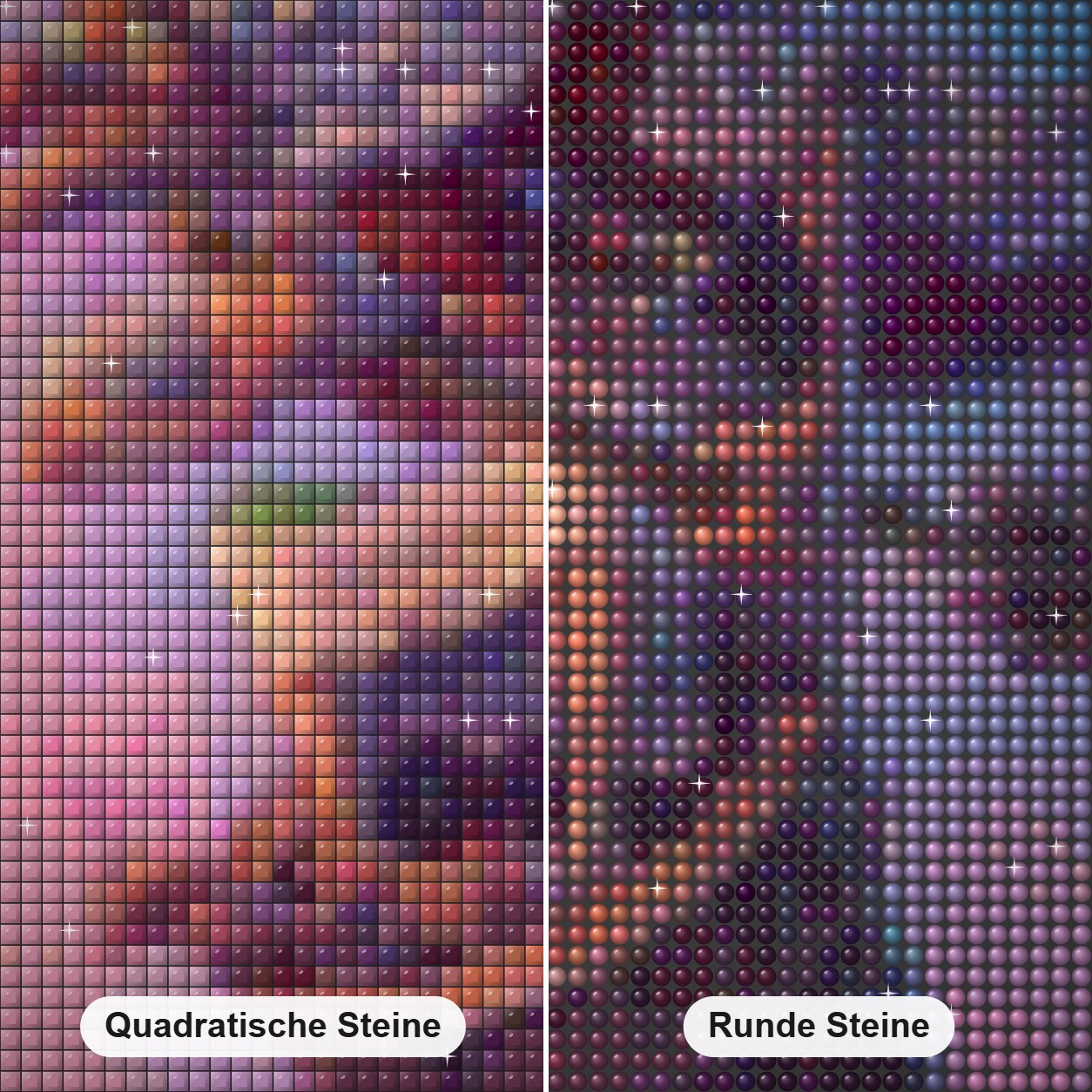 Cartoon Hexe Diamond Painting Nahaufnahme mit quadratischen und runden Steinen