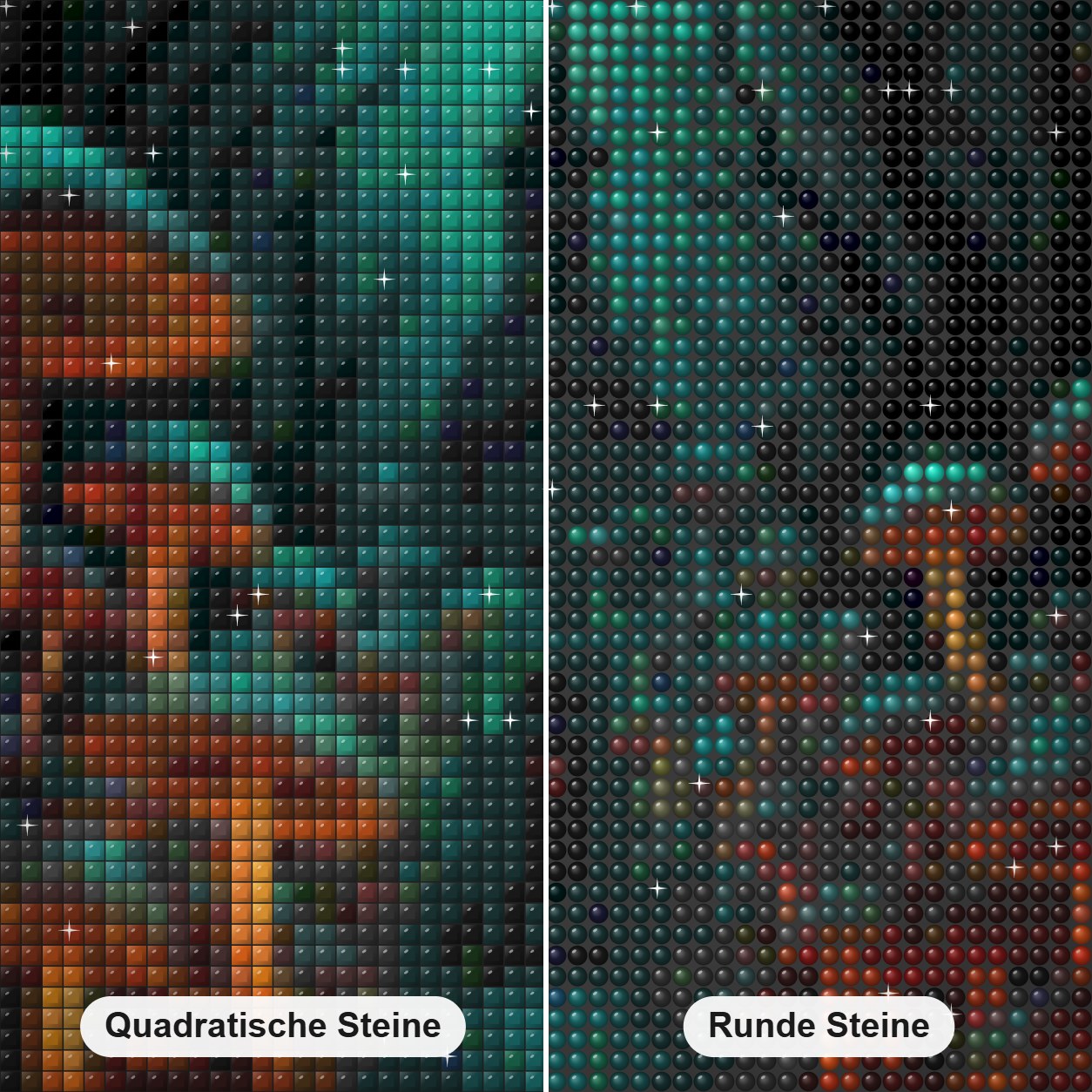 Castle of Zombies Diamond Painting Nahaufnahme mit quadratischen und runden Steinen