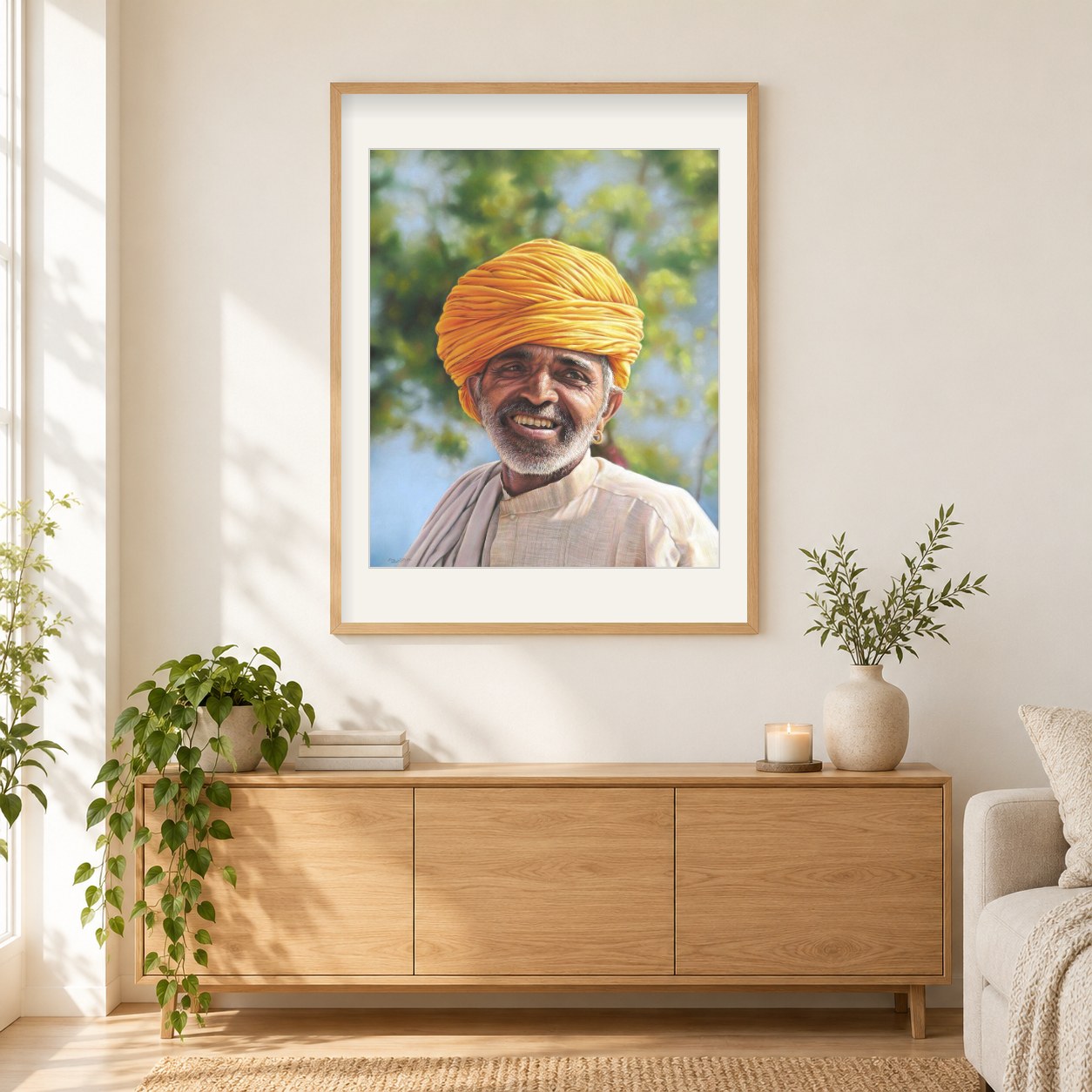 Farben von Rajasthan -  Kunst des Eric Wilson als gerahmtes Diamond Painting im Wohnzimmer